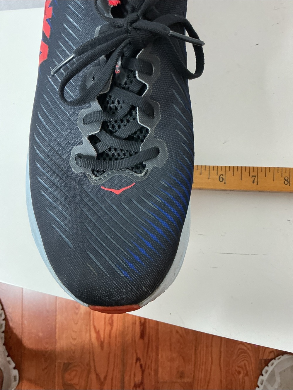 Hoka Men’s Rincon 3 Black Running Shoes with Red and Blue Accents - Picture 12 of 12